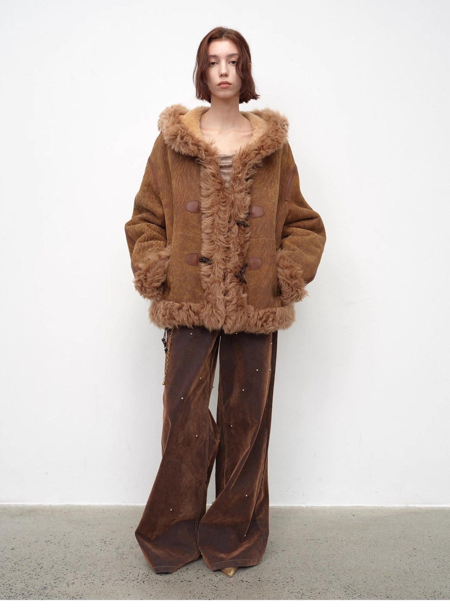 Drop Shoulder Hooded Merino Wool Sheepskin Fur Coat – Winter Edition