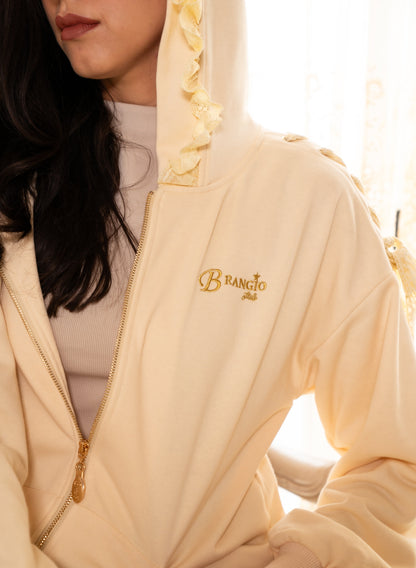 Brangio Vintage Lace-Trimmed Hooded Zip-Up Jacket