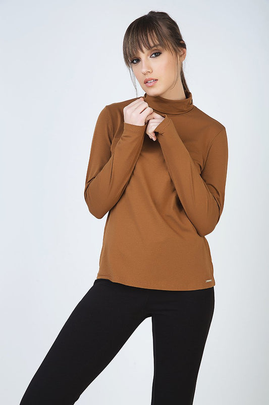 Biscuit Colour Long Sleeve Polo Neck Jumper