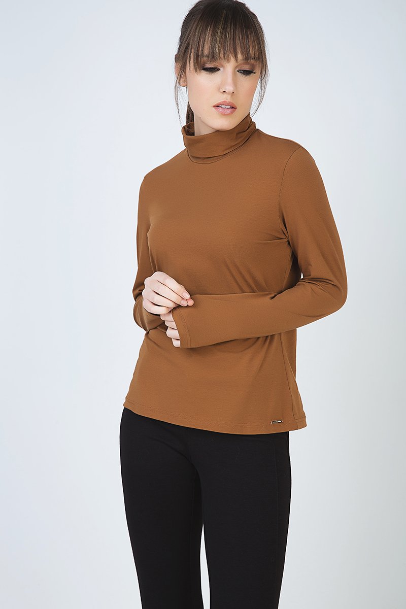 Biscuit Colour Long Sleeve Polo Neck Jumper