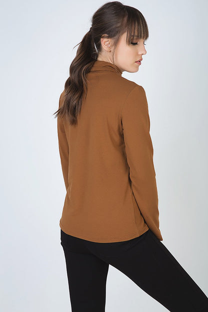 Biscuit Colour Long Sleeve Polo Neck Jumper