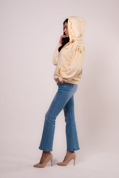 Brangio Vintage Lace-Trimmed Hooded Zip-Up Jacket