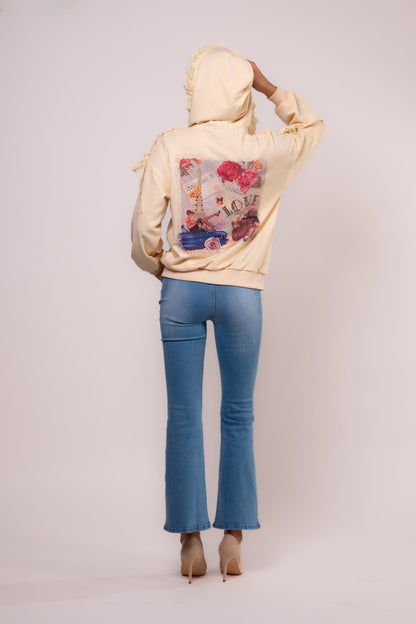 Brangio Vintage Lace-Trimmed Hooded Zip-Up Jacket