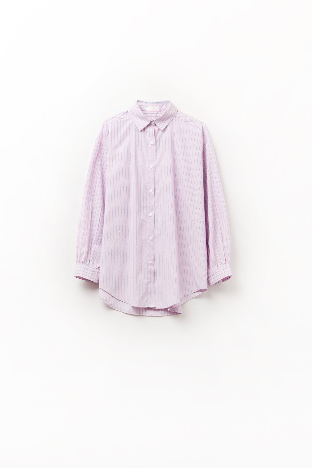 Pink Striped Poplin Shirt with Strass Details