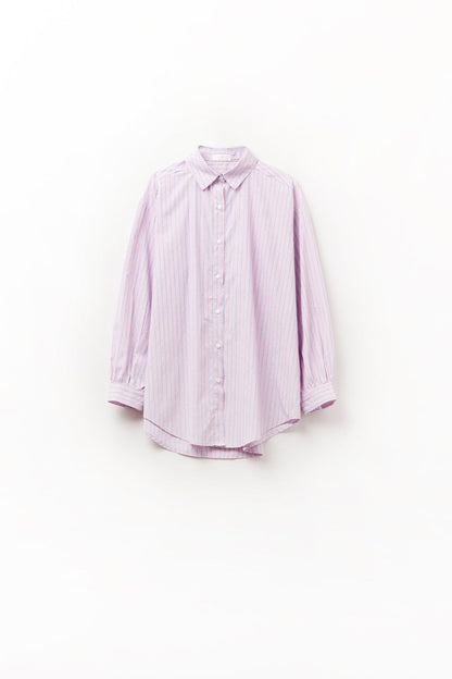 Pink Striped Poplin Shirt with Strass Details