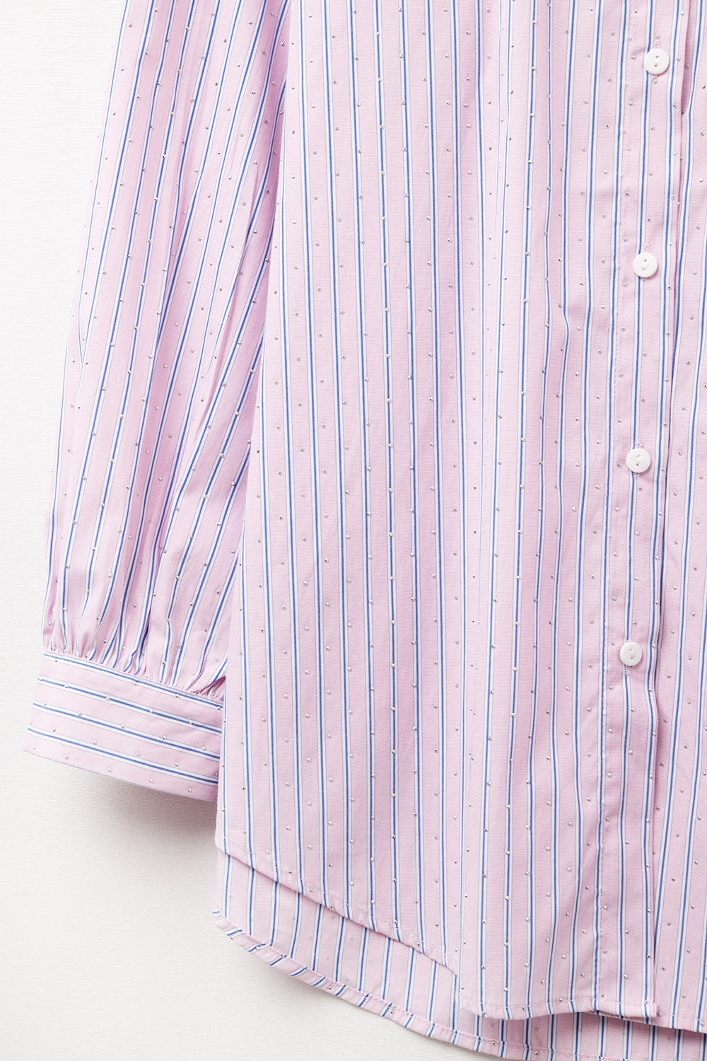 Pink Striped Poplin Shirt with Strass Details