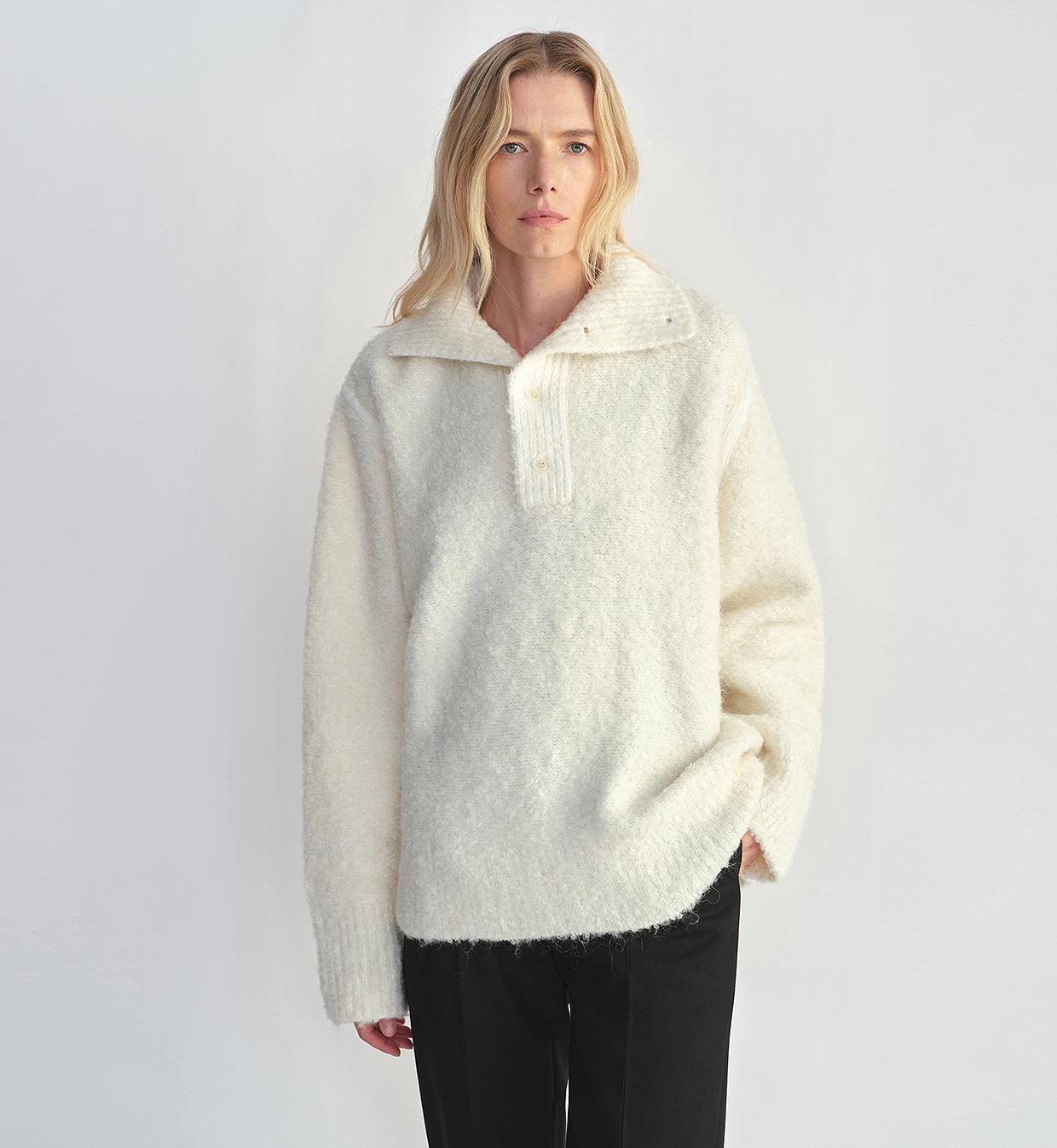 Alpaca Bouclé Polo Sweater – Quiet Luxury Warmth