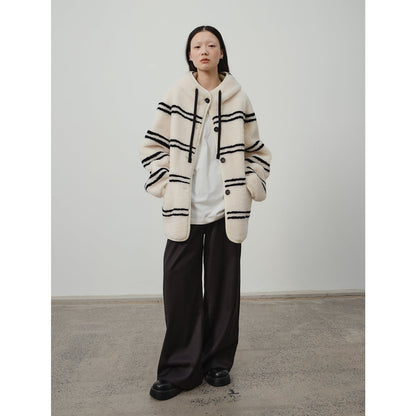 Fireladyfur Women's Lamb Wool Striped Jacket