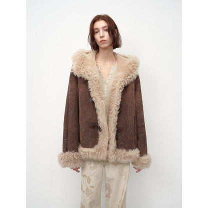 Drop Shoulder Hooded Merino Wool Sheepskin Fur Coat – Winter Edition