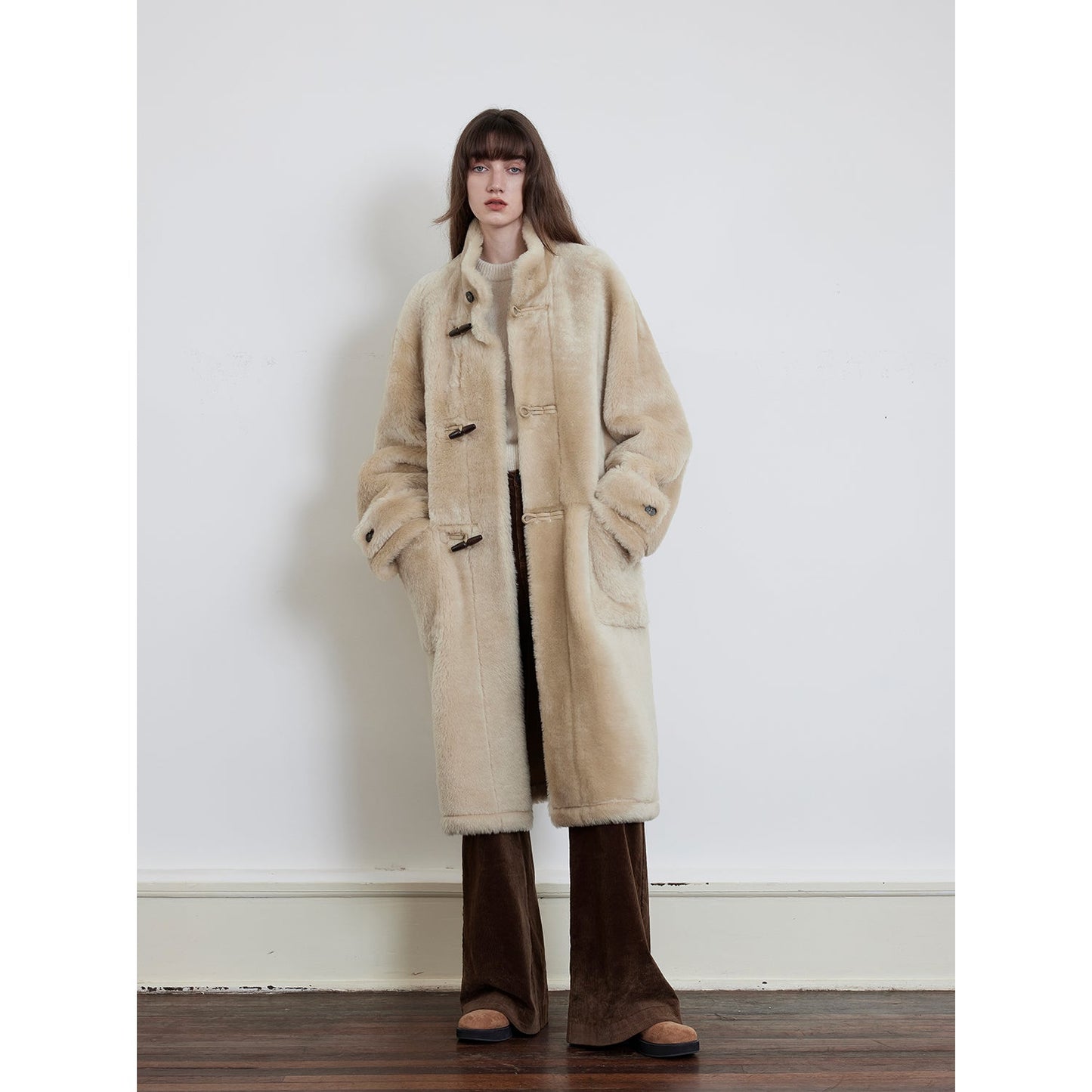 Fireladyfur Long Sheepskin Jacket With Stand Collar