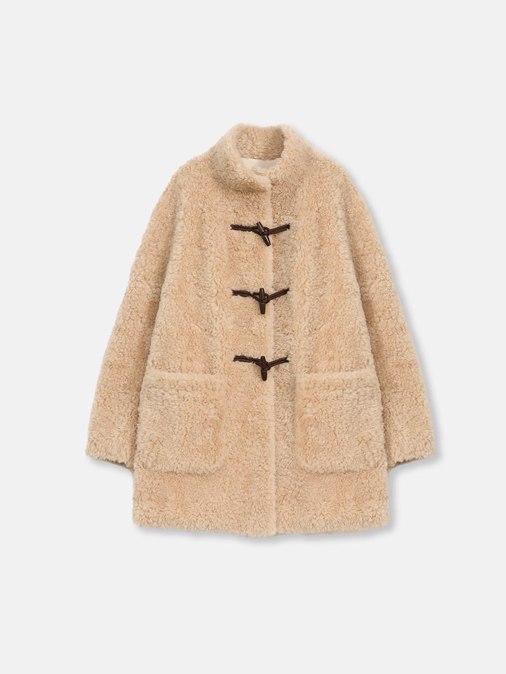 Curly Shearling Coat Velvet Stick Button Stand Collar Jacket