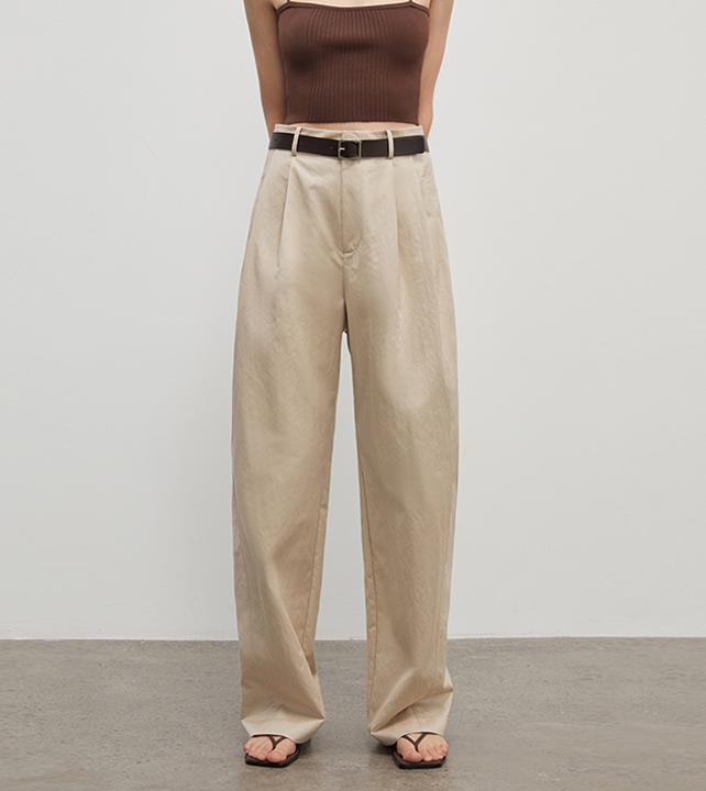 Spliced Double-Pleat Wide-Leg Trousers Straight-Leg Trousers