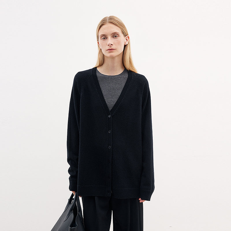 Australian Merino Wool V-Neck Loose Knit Cardigan