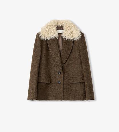 Wool Tweed Coat With Detachable Fur Collar – Retro Luxe