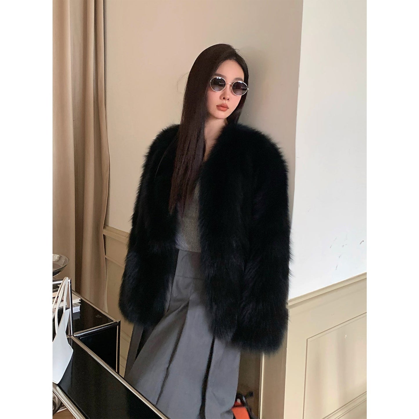 Fireladyfur Women's Finland Saga Fox Fur Fashion Cardigan