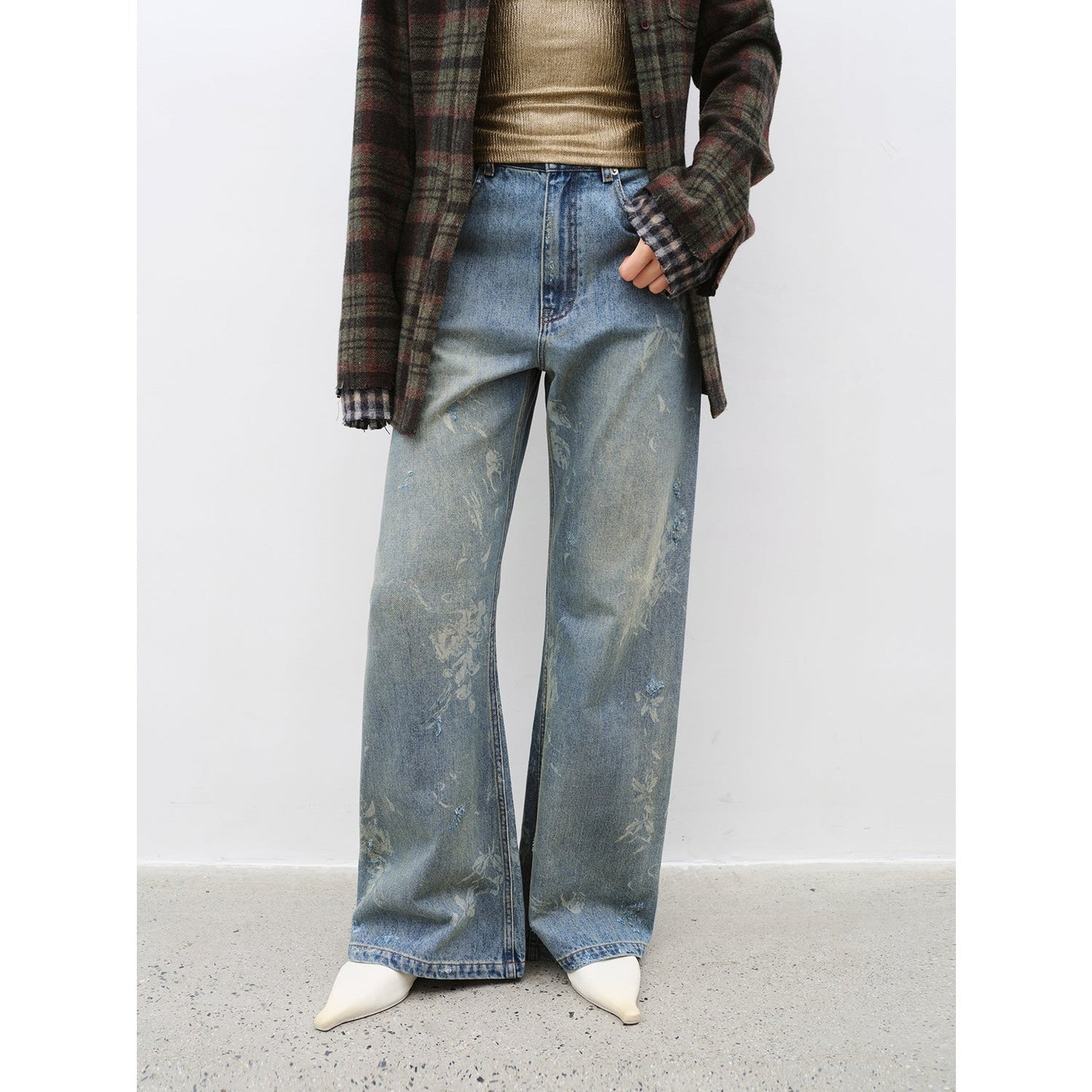 Retro Printed Layered Bootcut Jeans – Vintage Street Chic