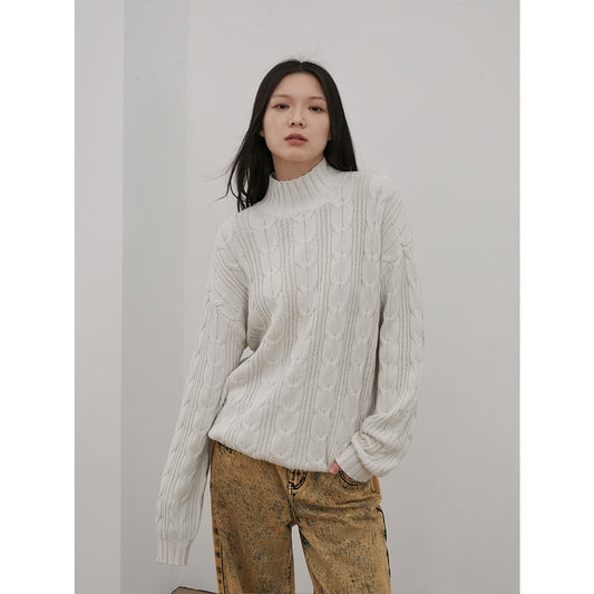 Merino Wool Twisted Oversized Turtleneck Sweater