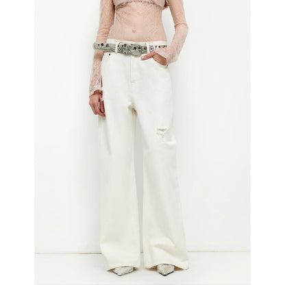 Heavy-Wash Light Gray Wide-Leg Jeans – Vintage Comfort & Style