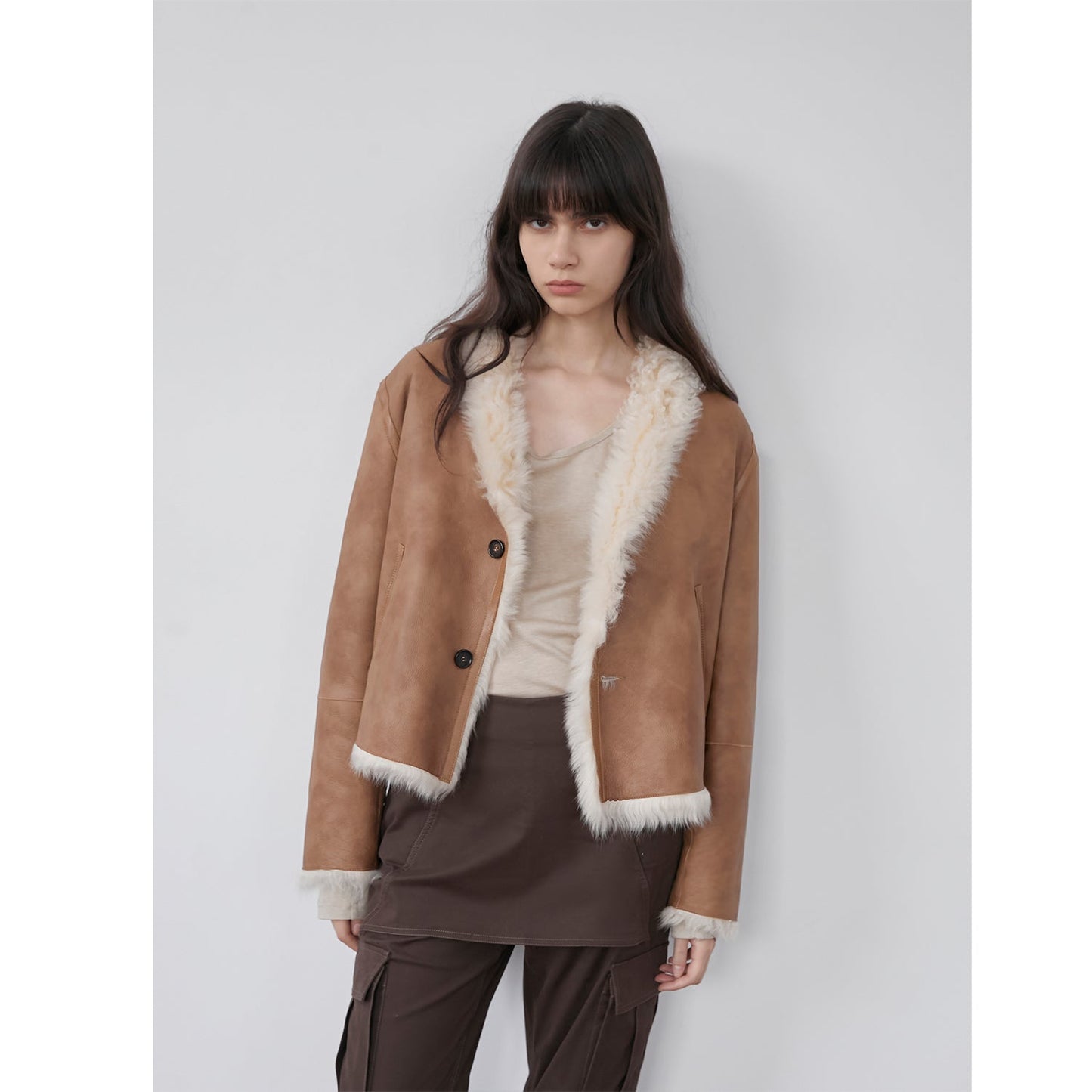 Fireladyfur Women's Reversible Standing Collar Tuscan Sheepskin Coat