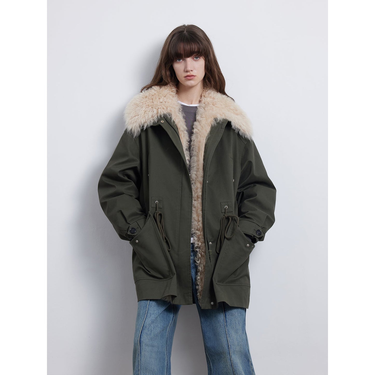 Green Mile Miracle Loose Drawstring Down Removable Mid-Length Jacket