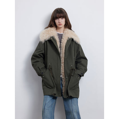 Green Mile Miracle Loose Drawstring Down Removable Mid-Length Jacket