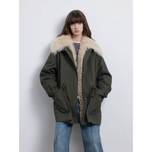 Green Mile Miracle Loose Drawstring Down Removable Mid-Length Jacket