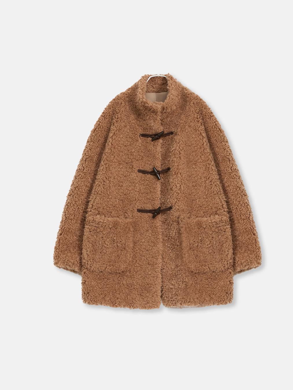 Curly Shearling Coat Velvet Stick Button Stand Collar Jacket