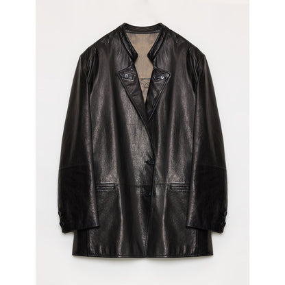 Vintage Nubuck Goatskin Leather Mid-Length Suit Jacket – Retro Heritage Meets Modern Elegance