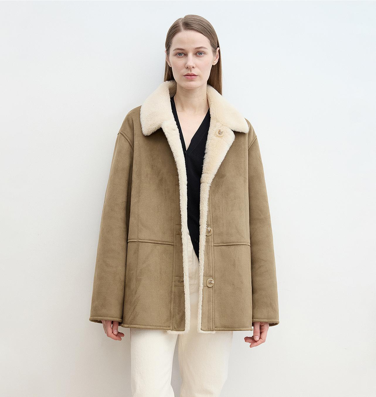 Vintage Manor High Quality Wool Contrast Lapel Reversible  Shearling Jacket