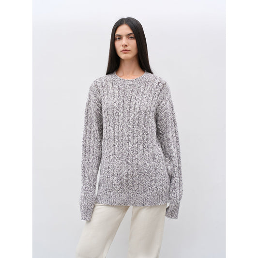 Cable-Cut Round Neck Wool Blend Sweater