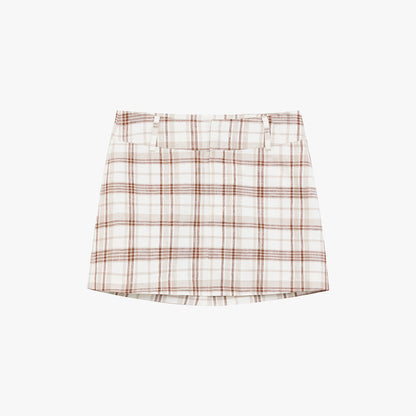 Plaid Sketch Vintage Linen Two-Piece Set – Retro Check Shirt & Skirt