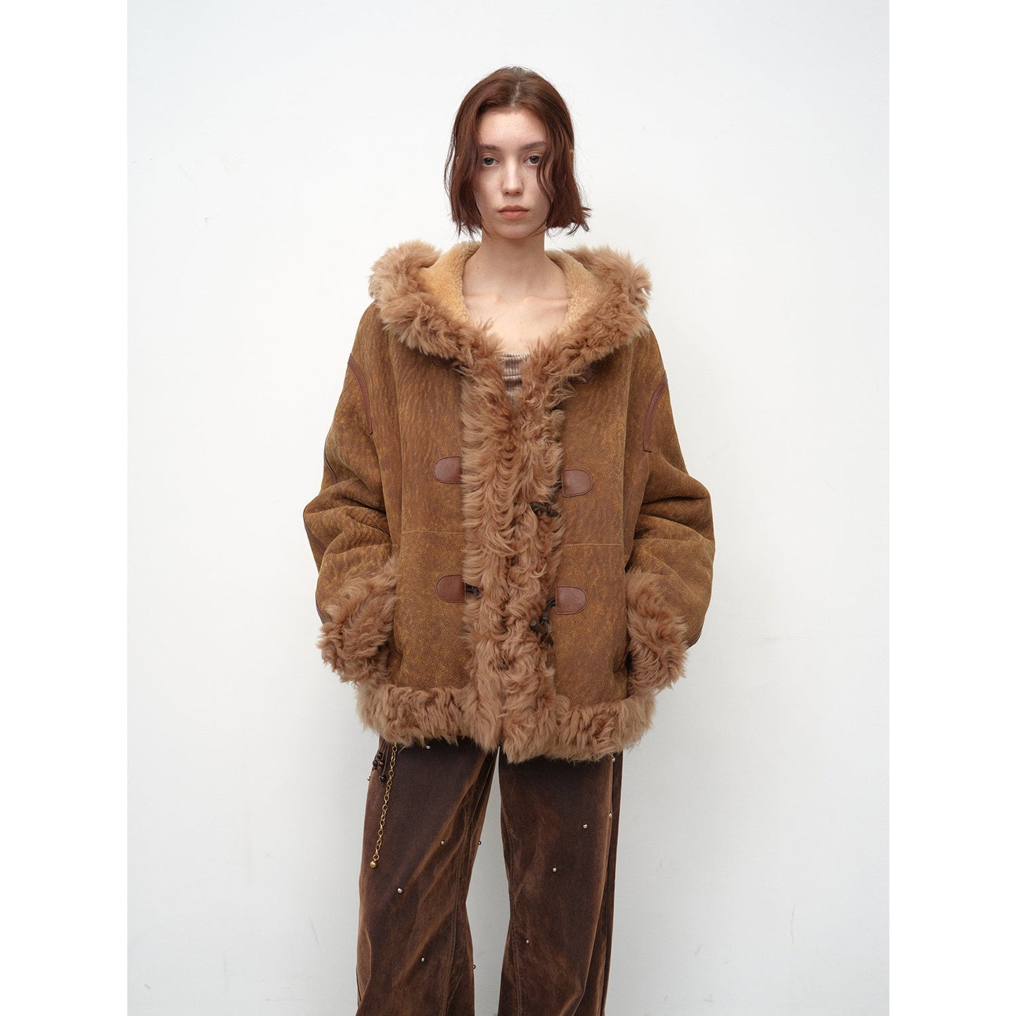 Drop Shoulder Hooded Merino Wool Sheepskin Fur Coat – Winter Edition