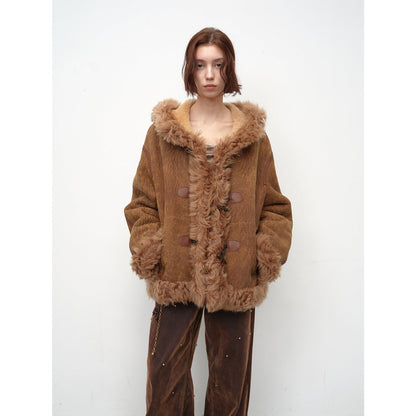 Drop Shoulder Hooded Merino Wool Sheepskin Fur Coat – Winter Edition