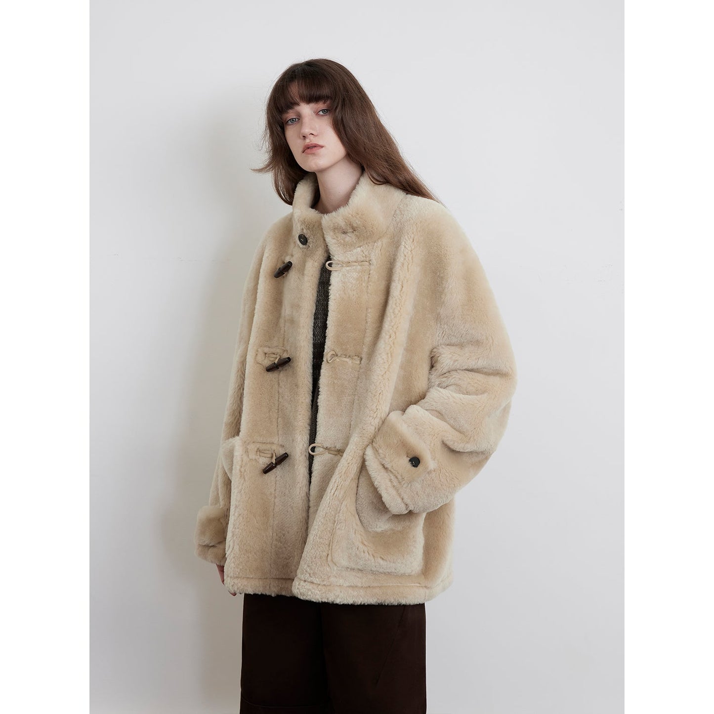 Fireladyfur Long Sheepskin Jacket With Stand Collar