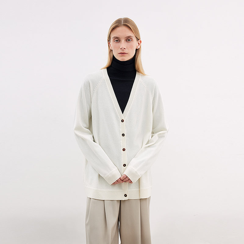 Australian Merino Wool V-Neck Loose Knit Cardigan