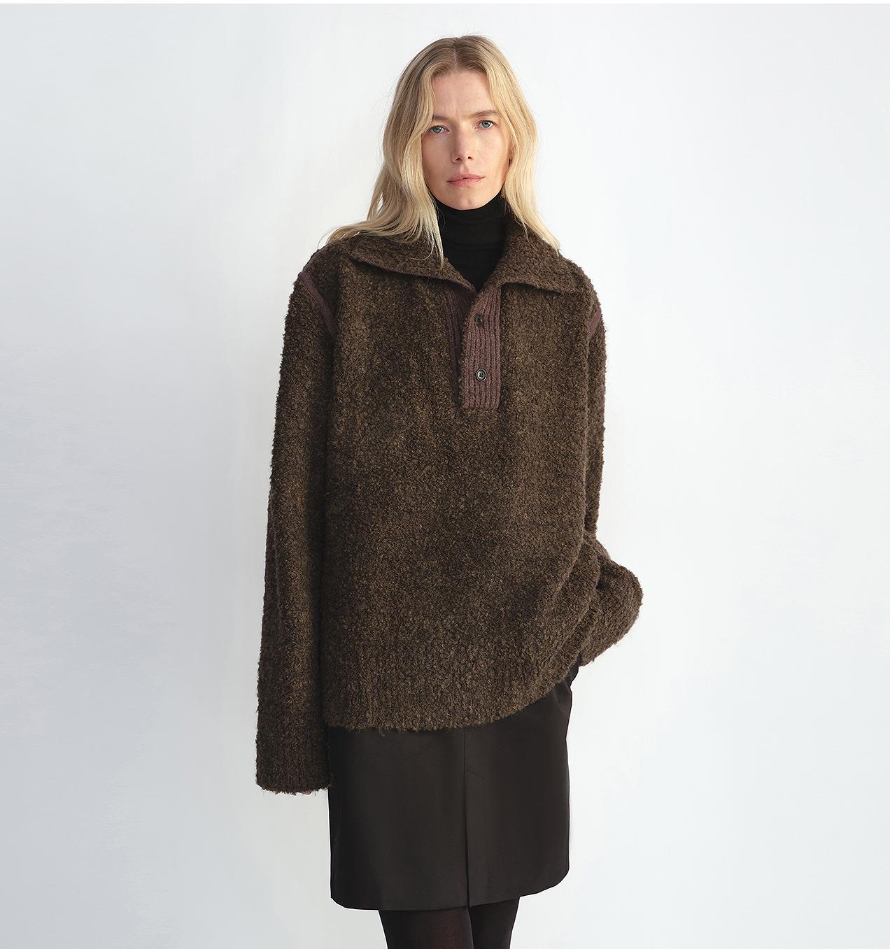 Alpaca Bouclé Polo Sweater – Quiet Luxury Warmth