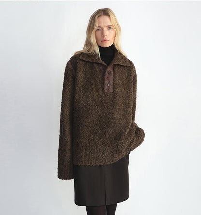 Alpaca Bouclé Polo Sweater – Quiet Luxury Warmth