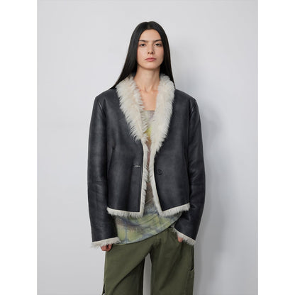 Fireladyfur Women's Reversible Standing Collar Tuscan Sheepskin Coat