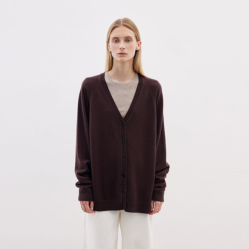 Australian Merino Wool V-Neck Loose Knit Cardigan