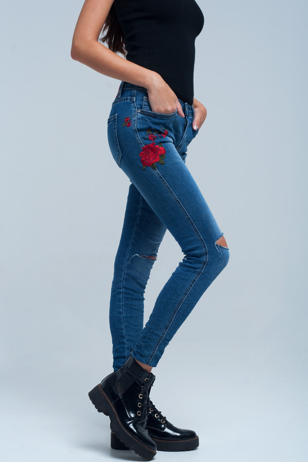 Geo-Embroidered Skinny Jeans – Sleek & Artistic Edge