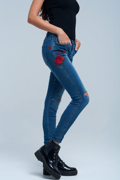 Geo-Embroidered Skinny Jeans – Sleek & Artistic Edge