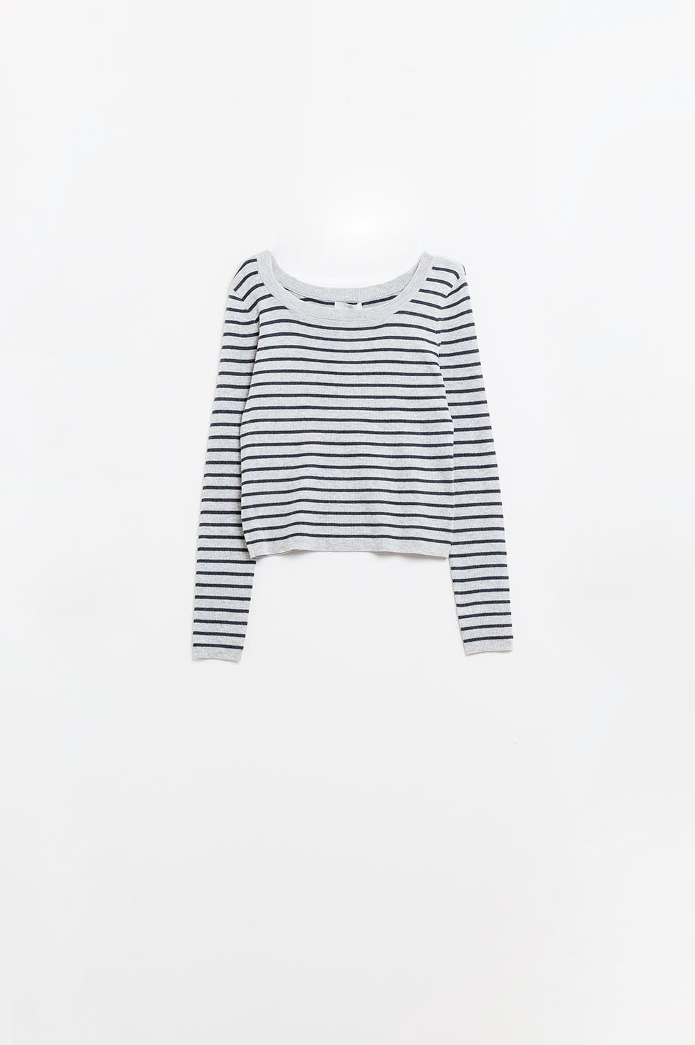 Grey Striped Boat Neck Sweater – Effortless Parisian Knit