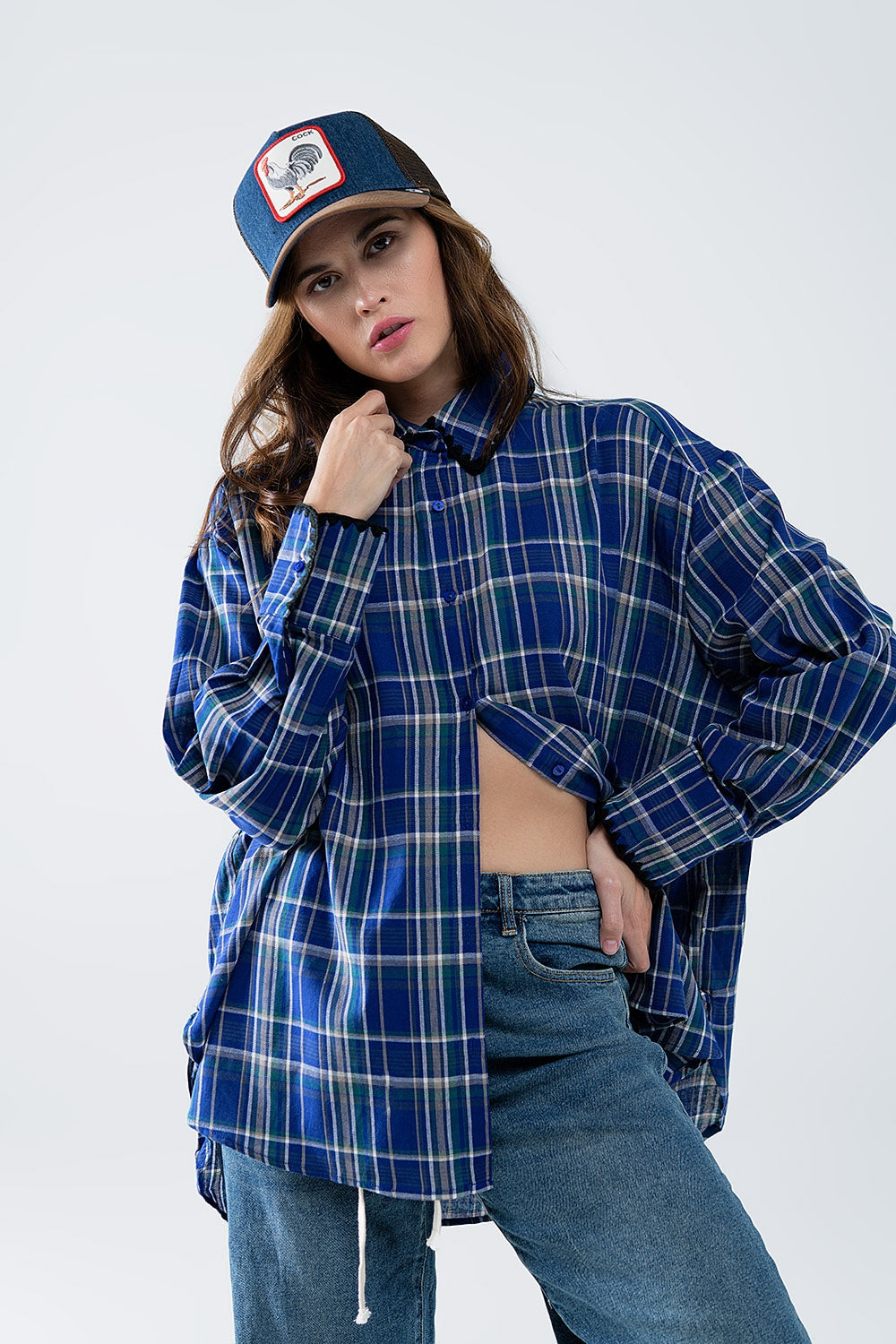 Blue Lumberjack Oversized Cotton Shirt