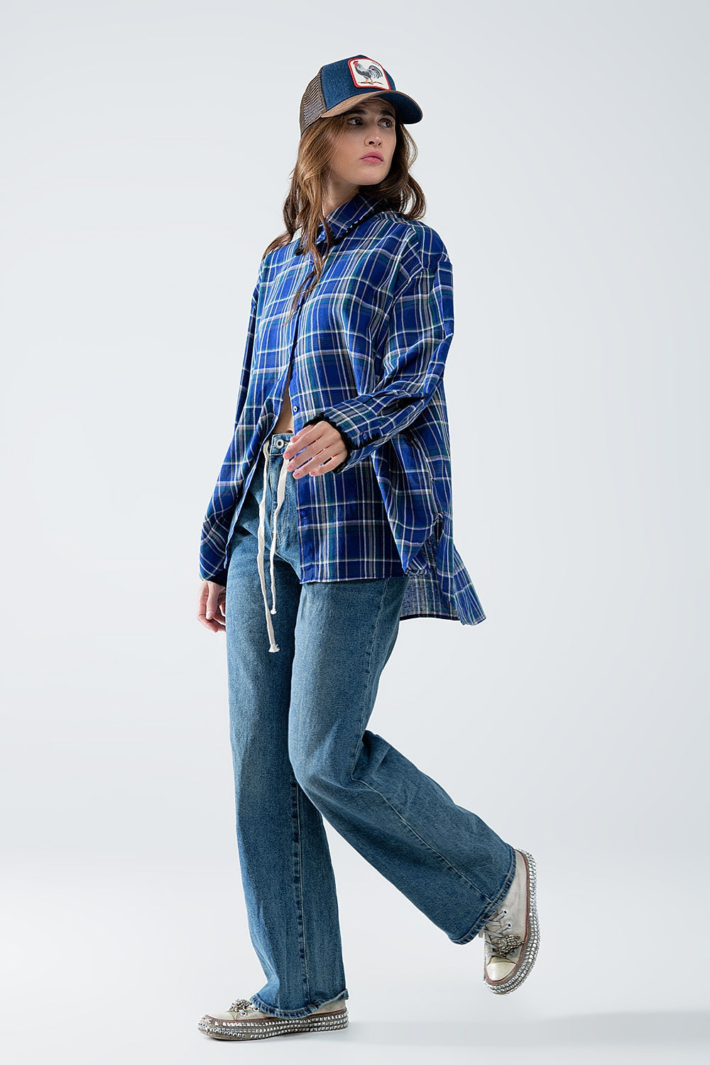 Blue Lumberjack Oversized Cotton Shirt