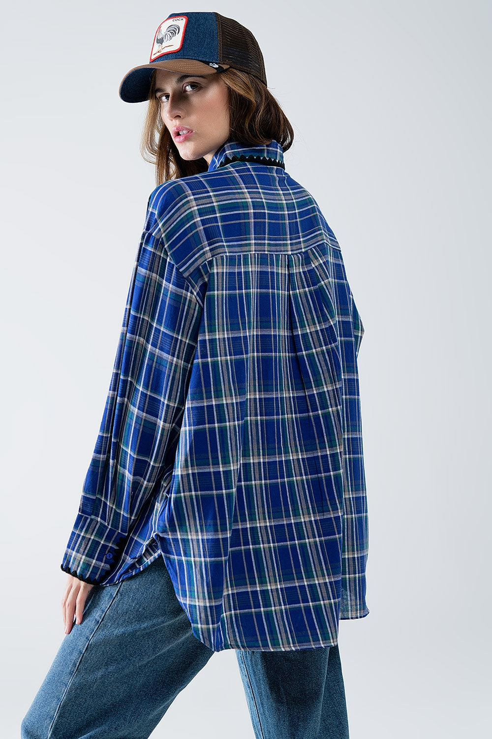 Blue Lumberjack Oversized Cotton Shirt