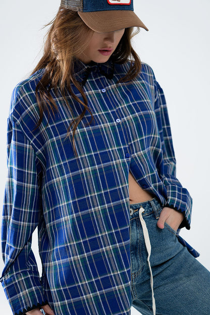 Blue Lumberjack Oversized Cotton Shirt