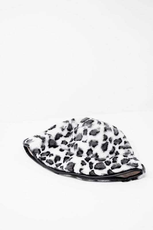 White Bucket Hat in Animal Print
