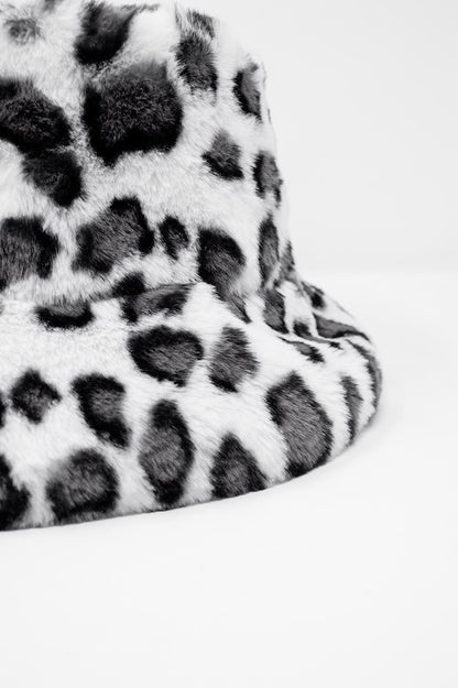 White Bucket Hat in Animal Print